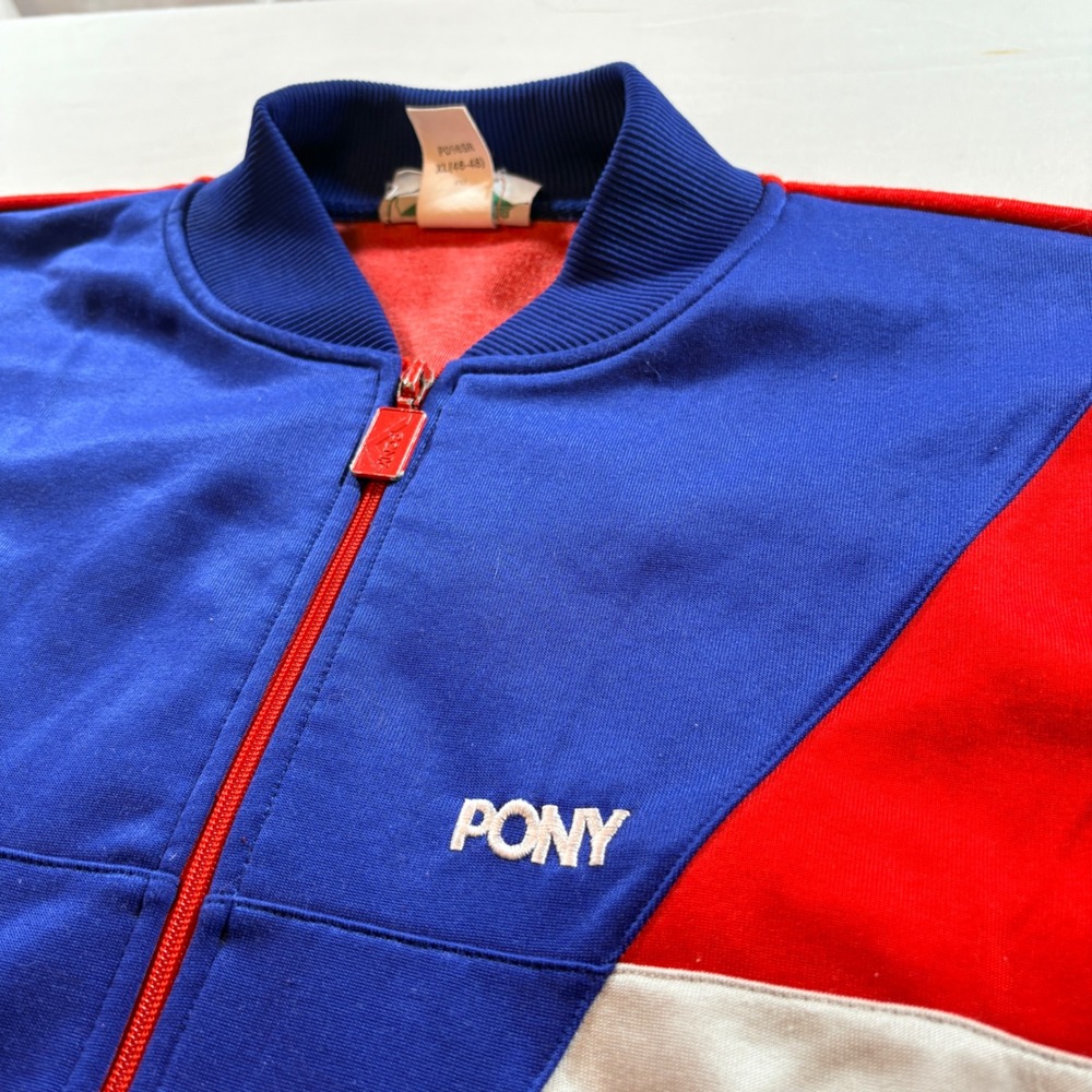 Vintage Pony Track Jacket Mens XL Red Blue White Colorblock Full Zip Retro 80s